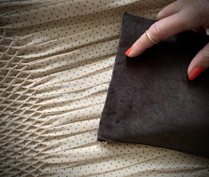 
                  
                    velvet clutch, chocolate
                  
                