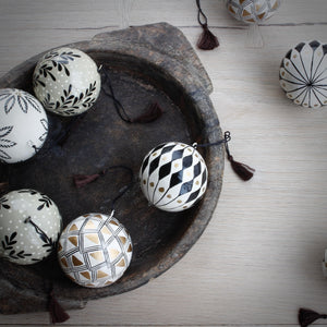 
                  
                    By Hand papier mache baubles
                  
                