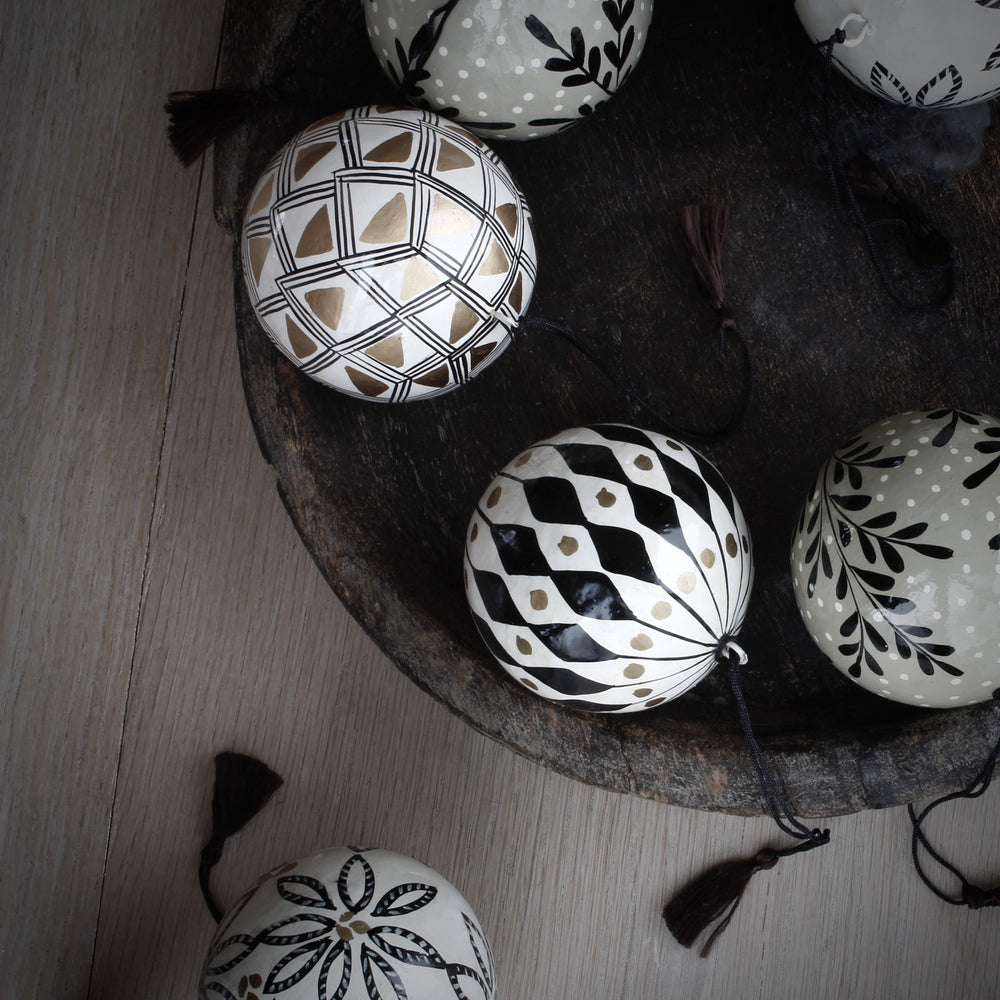 
                  
                    By Hand papier mache baubles
                  
                