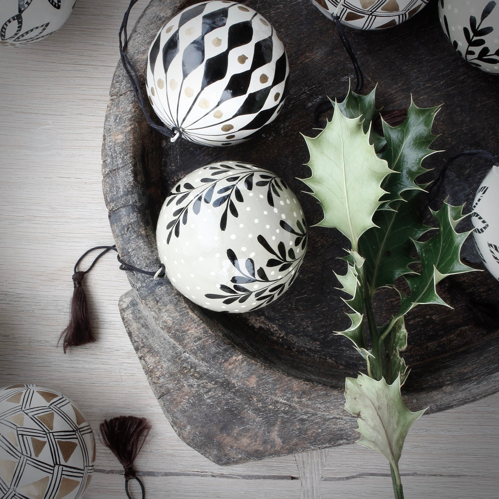 
                  
                    By Hand papier mache baubles
                  
                